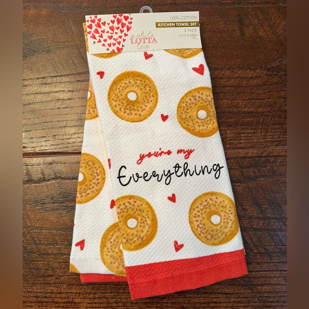 Valentine’s Day Bagel Kitchen Towels Set Of 2, You’re My Everything Bagel Towels